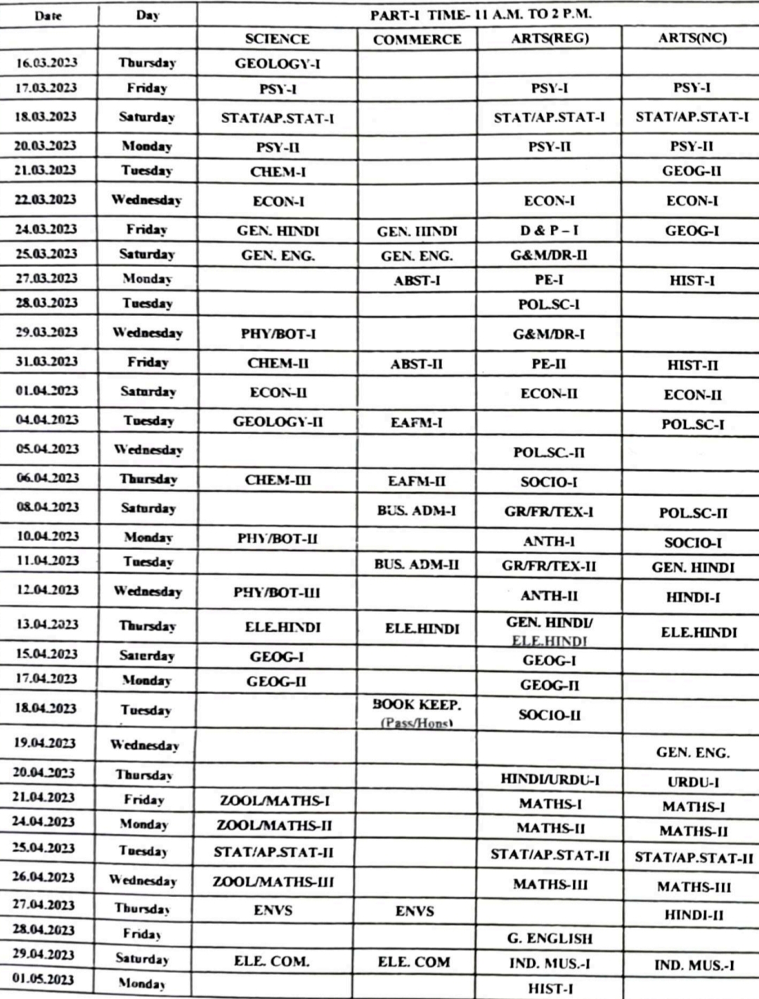 Rajasthan University BA Time Table 2023 राजस्थान यूनिवर्सिटी BA 1st