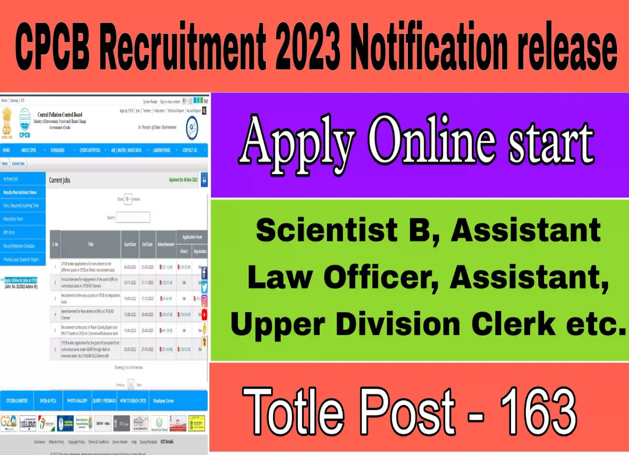 CPCB Recruitment 2023 केंद्रीय प्रदूषण नियंत्रण बोर्ड द्वारा भर्ती के ...