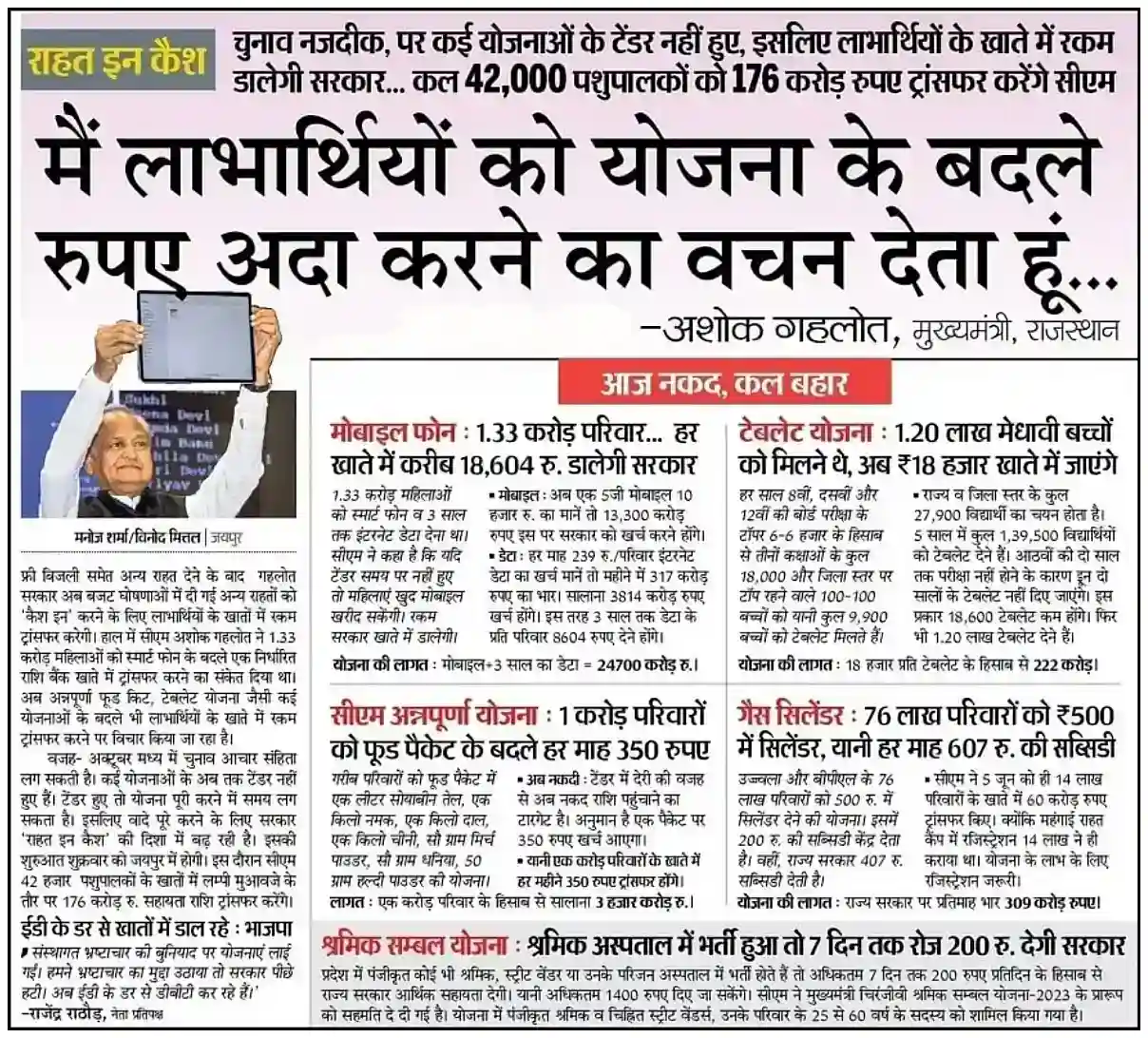 Rajasthan Govt Rupee Transfer List 2023 राजस्थान में अब मोबाइल फोन और राशन के बदले मिलेगा कैश, सीधे खाते में आएंगे रुपये