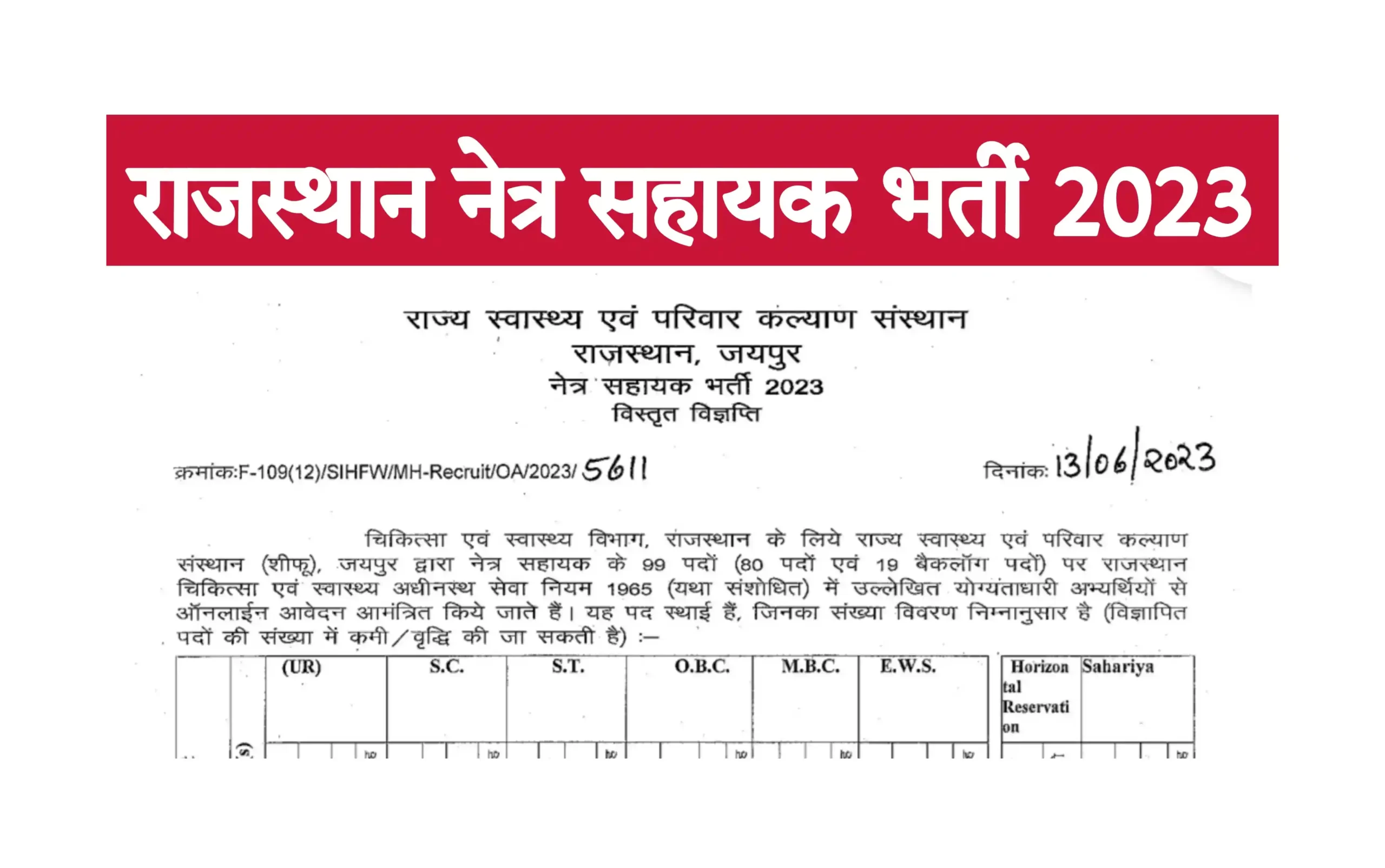 Rajasthan Ophthalmic Assistant Recruitment 2023 Notification [99 Post] Apply Online @rajswasthya.nic.in