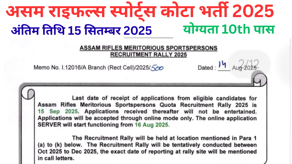 Assam Rifles Sports Quota Recruitment 2025