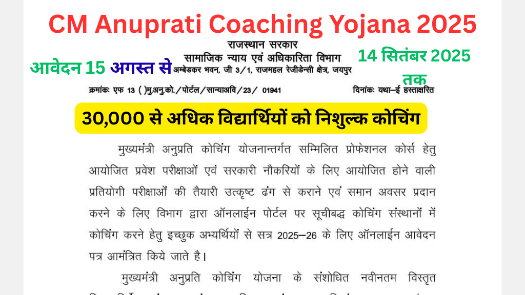 CM Anuprati Coaching Yojana 2025